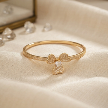 Golden Petal Clover Pave Stone Statement Bracelet For Women