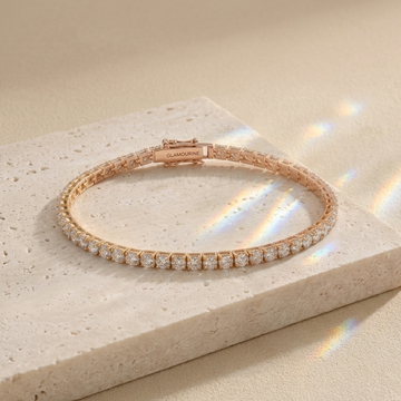 Rose Gold Tennis Bracelet with Brilliant Round-Cut Crystals