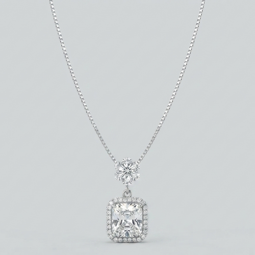 Classic Square-Cut Solitaire Pendant with Sparkling Floral Halo