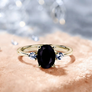 Elegant Midnight Oval Black Stone Ring