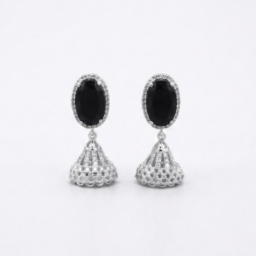 Elegance Jhumka Statement Silver-Tone Earrings