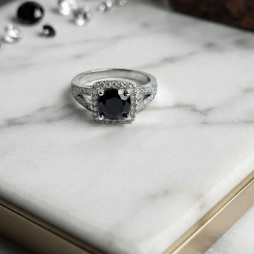 Elegant Midnight Black Stone Halo Ring