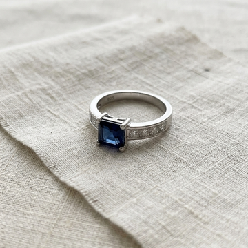 Midnight Royal Sapphire Ring with Accented Halo Band