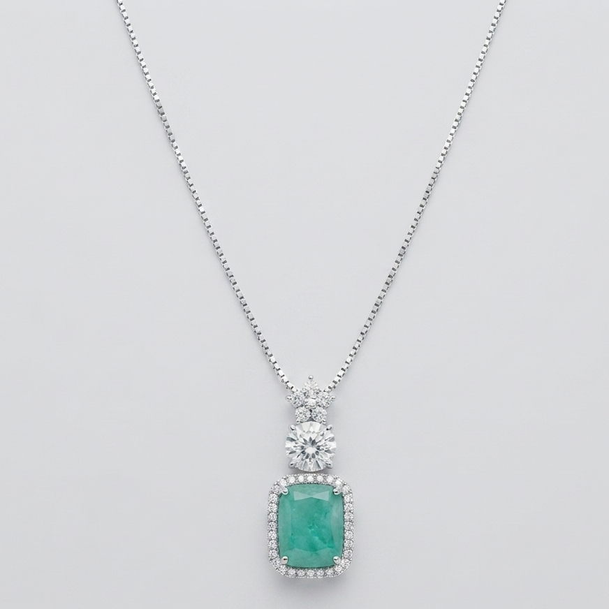 Ferozi Emerald-Cut Pendant with Sparkling Crystal Halo
