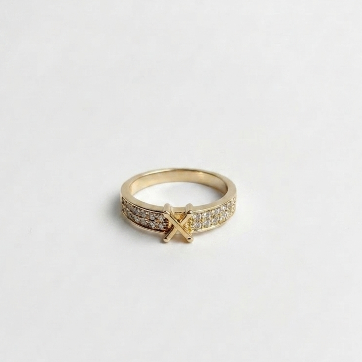 Elegant Gold 'X' Statement Ring with Pave Accents