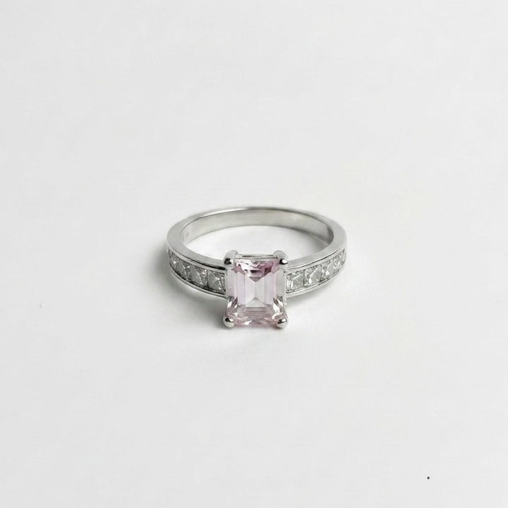 Blush Radiance Emerald-Cut Ring with Crystal Band