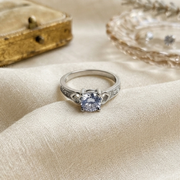 Heart-Accented Solitaire Ring with Radiant Round-Cut Crystal