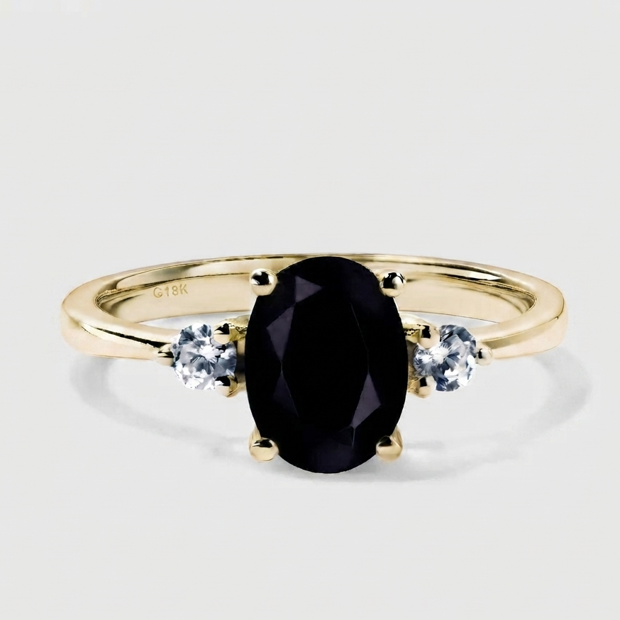 Elegant Midnight Oval Black Stone Ring