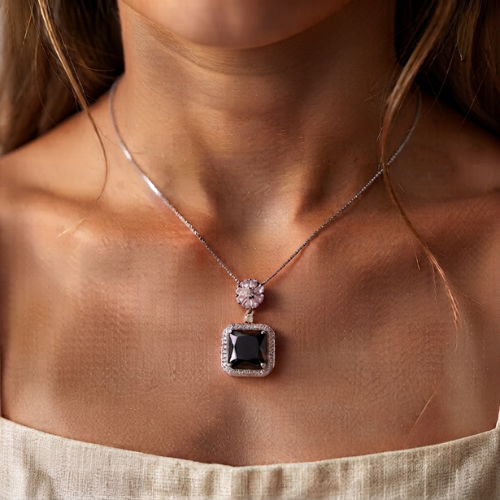 Midnight Radiance Square-Cut Pendant