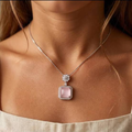 Soft Rose Square-Cut Pendant with Sparkling Floral Halo