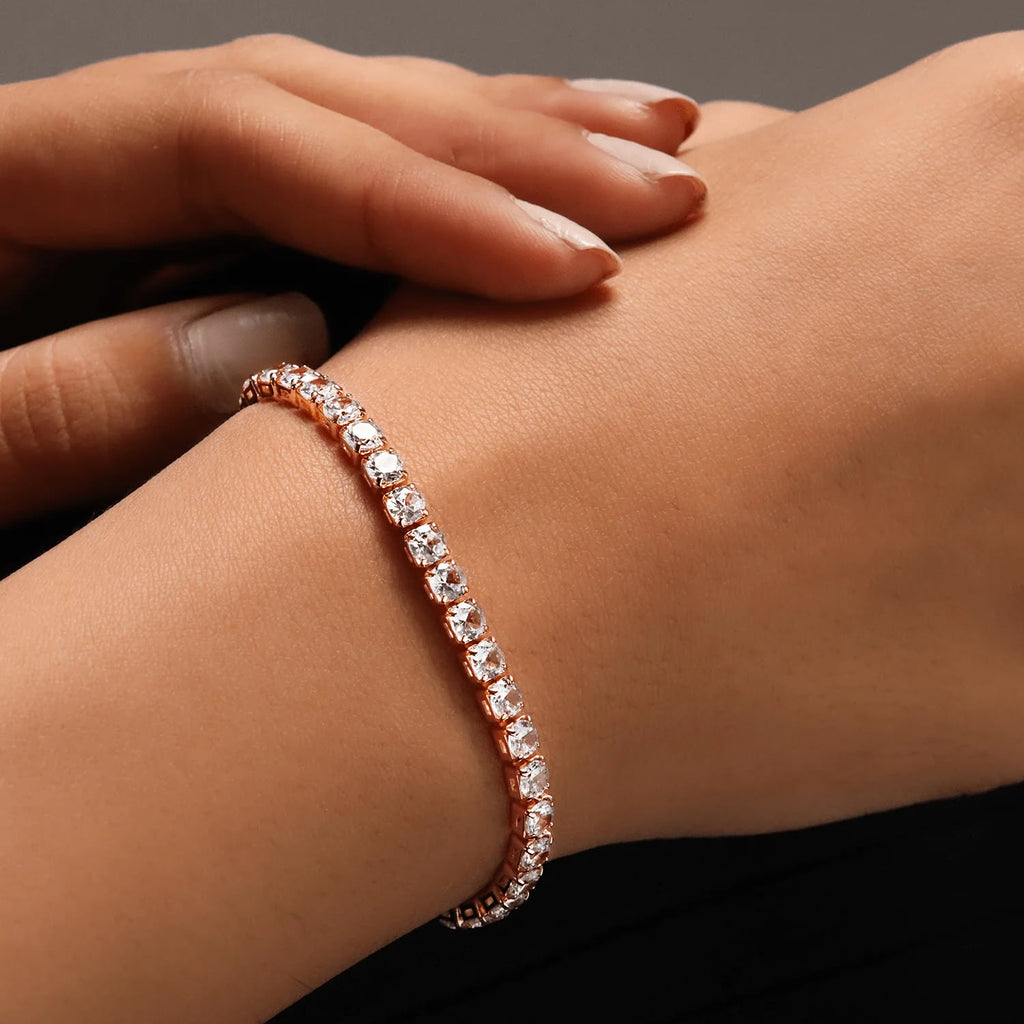 Rose Gold Tennis Bracelet with Brilliant Round-Cut Crystals