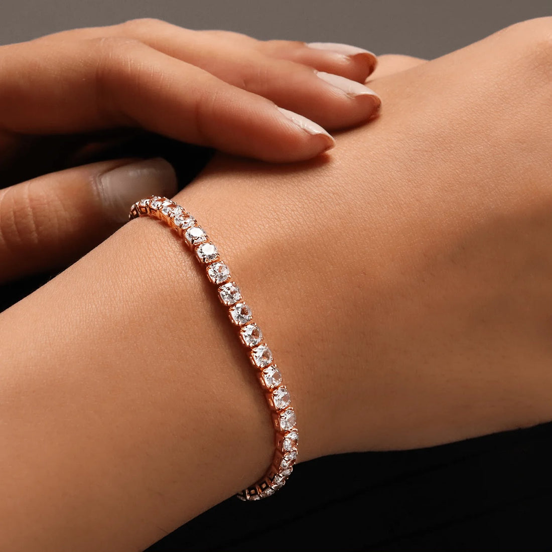 Rose Gold Tennis Bracelet with Brilliant Round-Cut Crystals