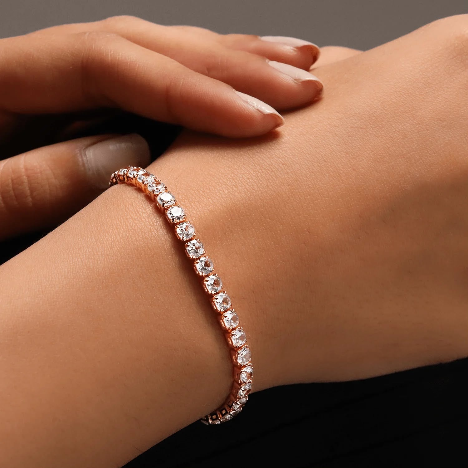 Rose Gold Tennis Bracelet with Brilliant Round-Cut Crystals