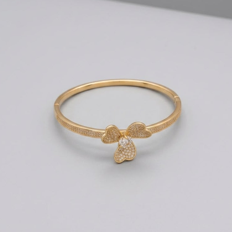 Golden Petal Clover Pave Stone Statement Bracelet For Women