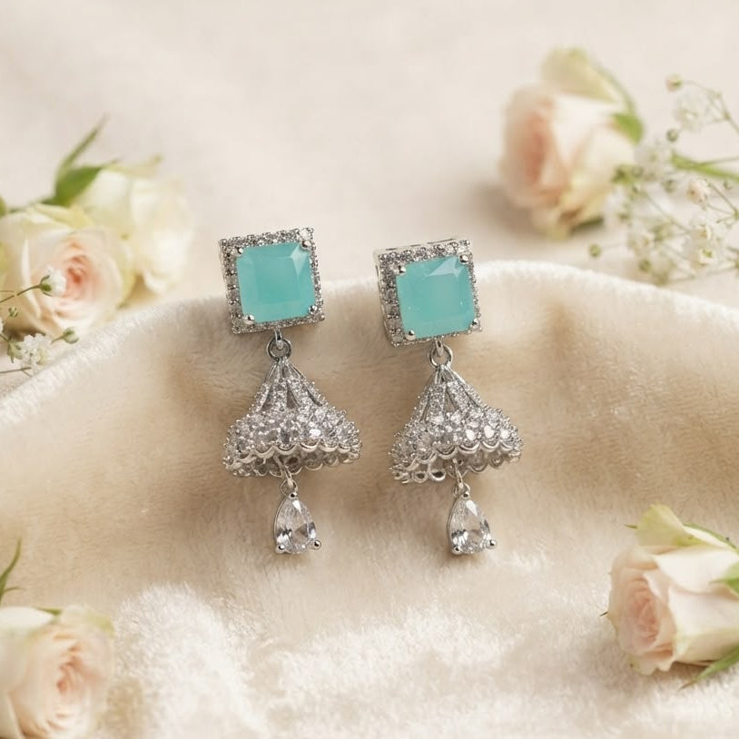 Elegant Silver-Tone Turquoise Earrings