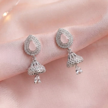 Elegant Silver-Tone Crystal Jhumka Earrings