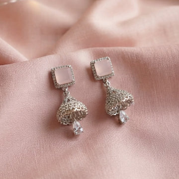 Elegant Silver-Tone Rose Quartz Earrings