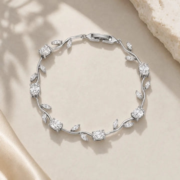 Vine & Crystal Tulip Bracelet - Silver